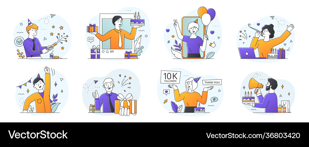 Set eight scenes depicting company or blog Set eight scenes depicting company or blog vector image