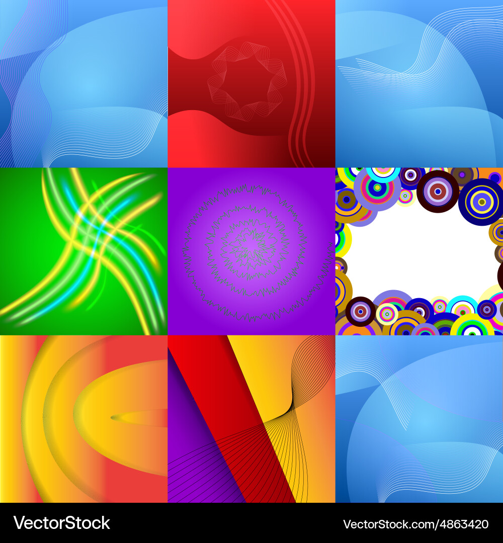 Set of nine different and colorful abstract Vector Image