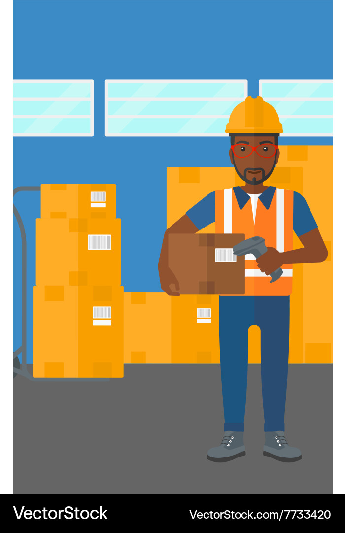 Worker checking barcode on box Vector Image