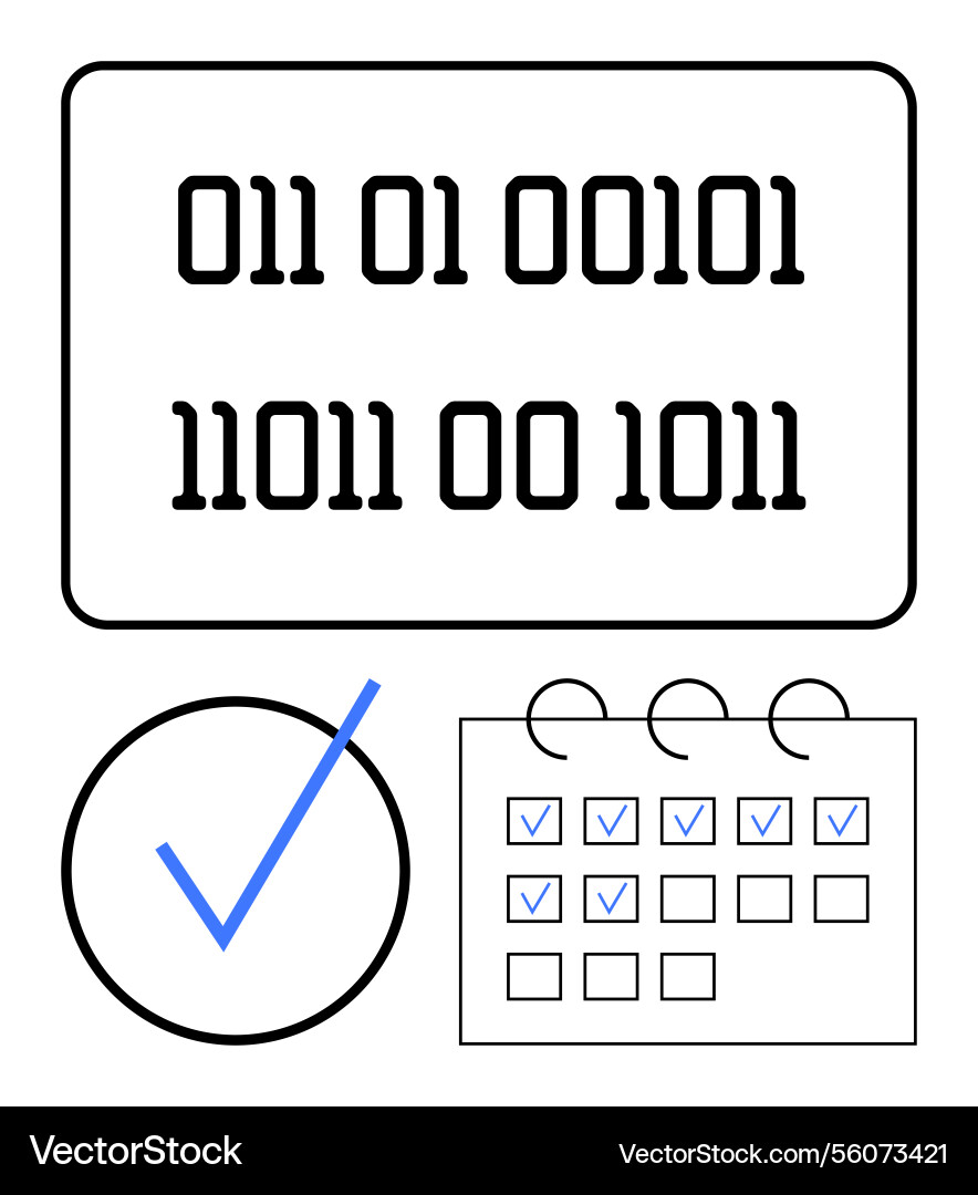 Binärcode mit Checkliste und Kalender Binärcode mit Checkliste und Kalender vektorbild
