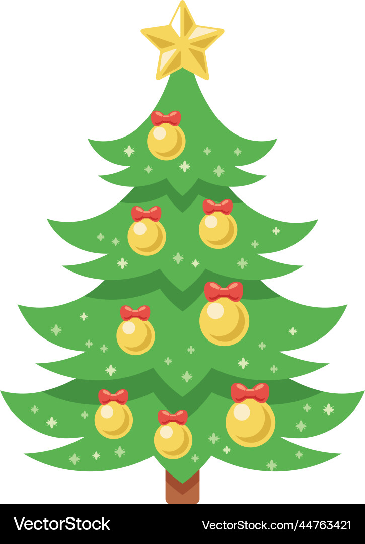 Christmas tree with yellow star and bulbs Christmas tree with yellow star and bulbs vector image