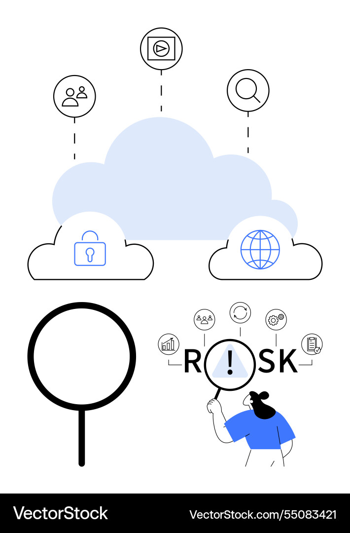 Cloud technology and risk analysis with data Cloud technology and risk analysis with data vector image