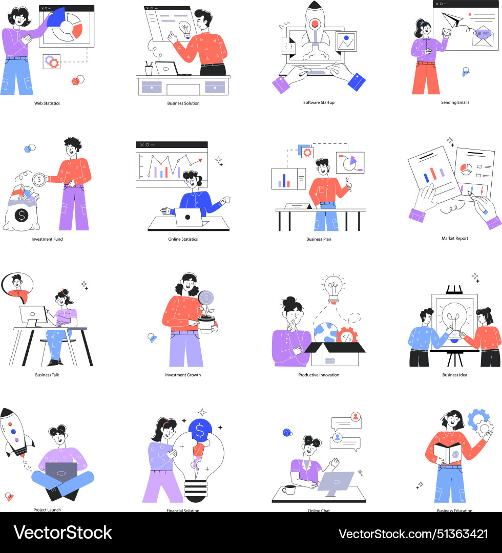 Collection of project startup linear mini vector image