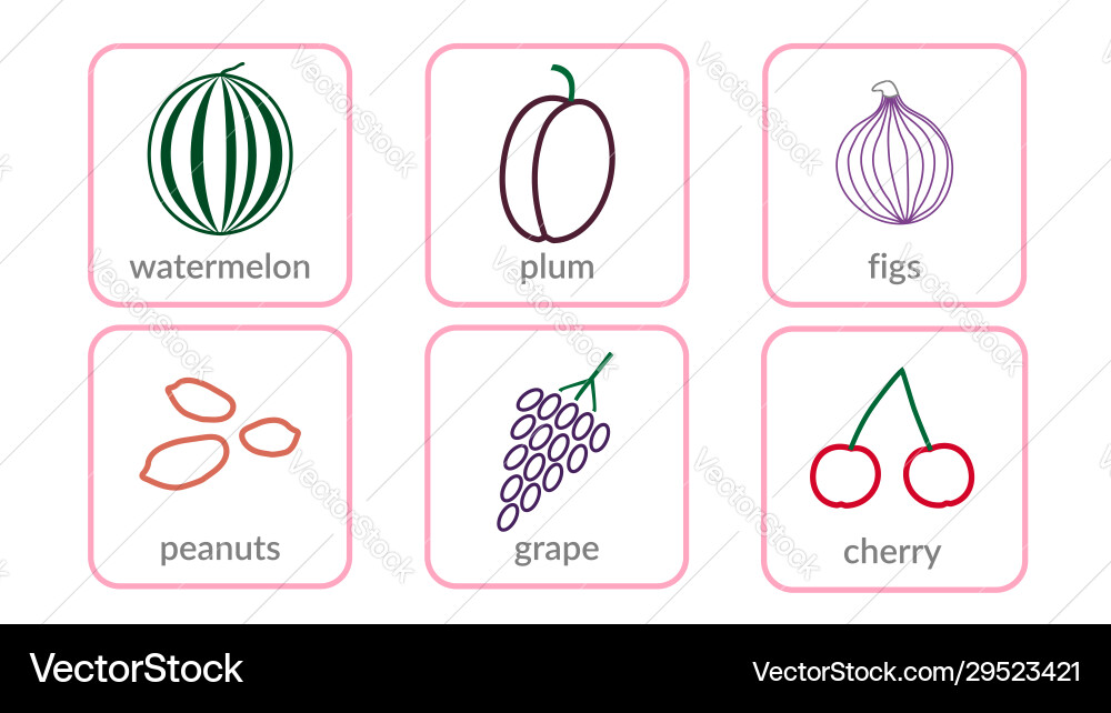 Fruits and berries objects icons set isolated Fruits and berries objects icons set isolated vector image