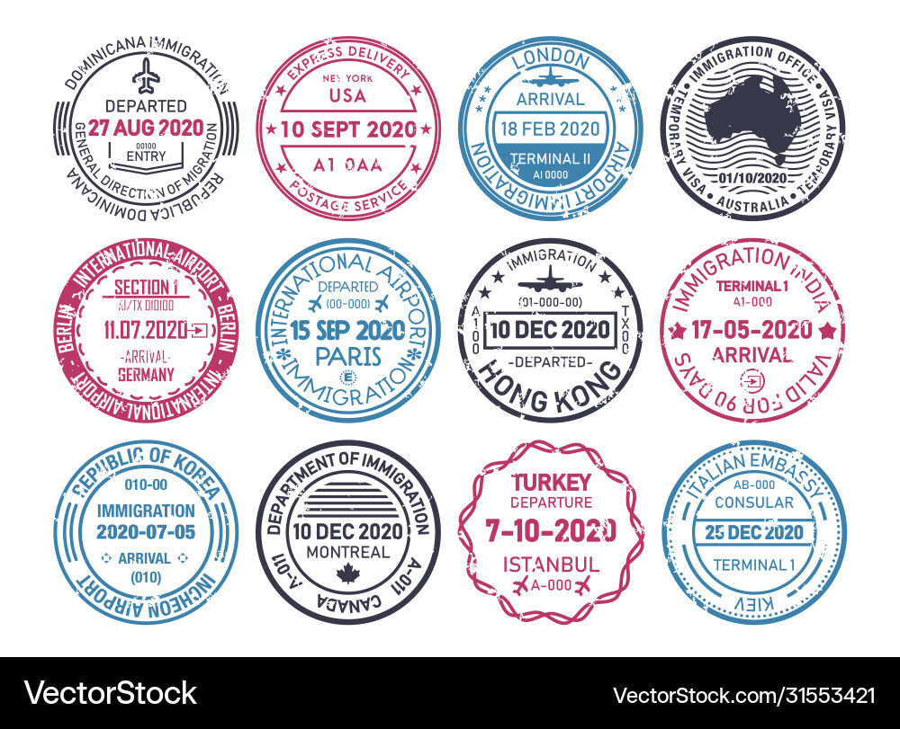 Passport visa stamps airport immigration control Passport visa stamps airport immigration control vector image