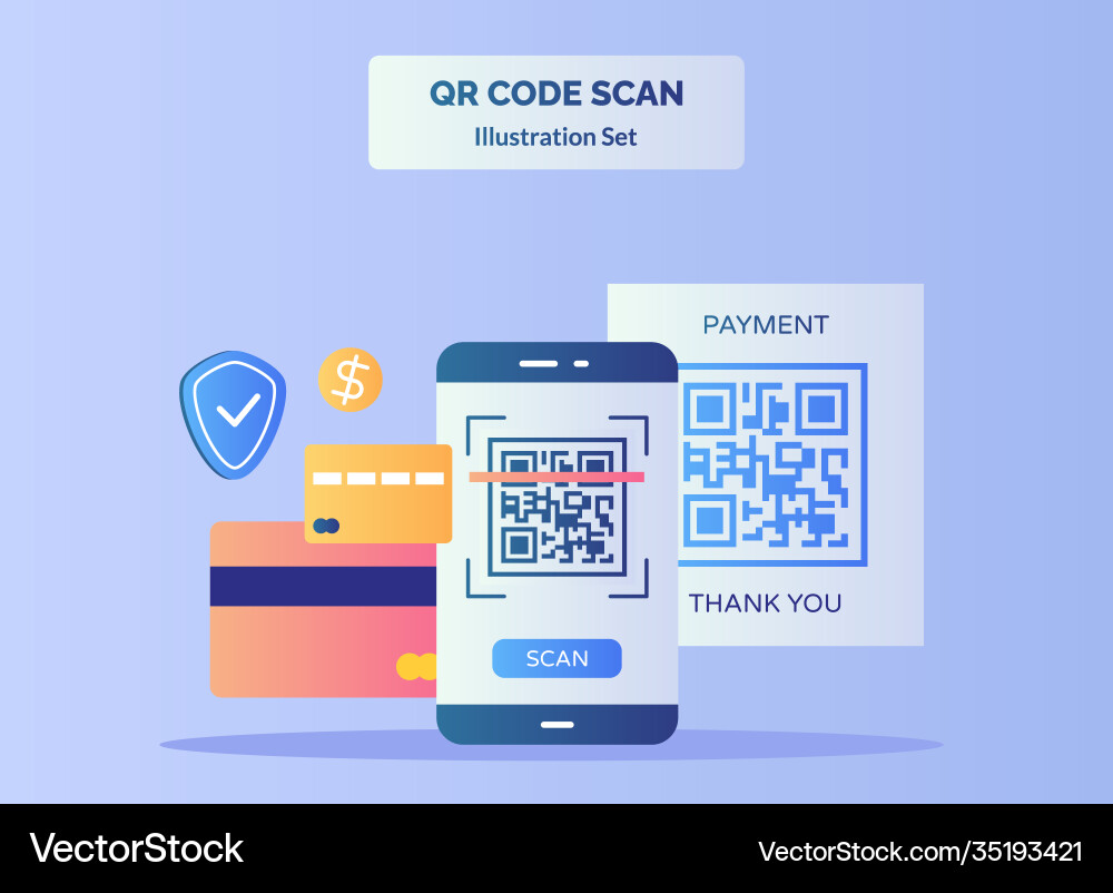 Qr code scan set barcode on display smartphone Qr code scan set barcode on display smartphone vector image