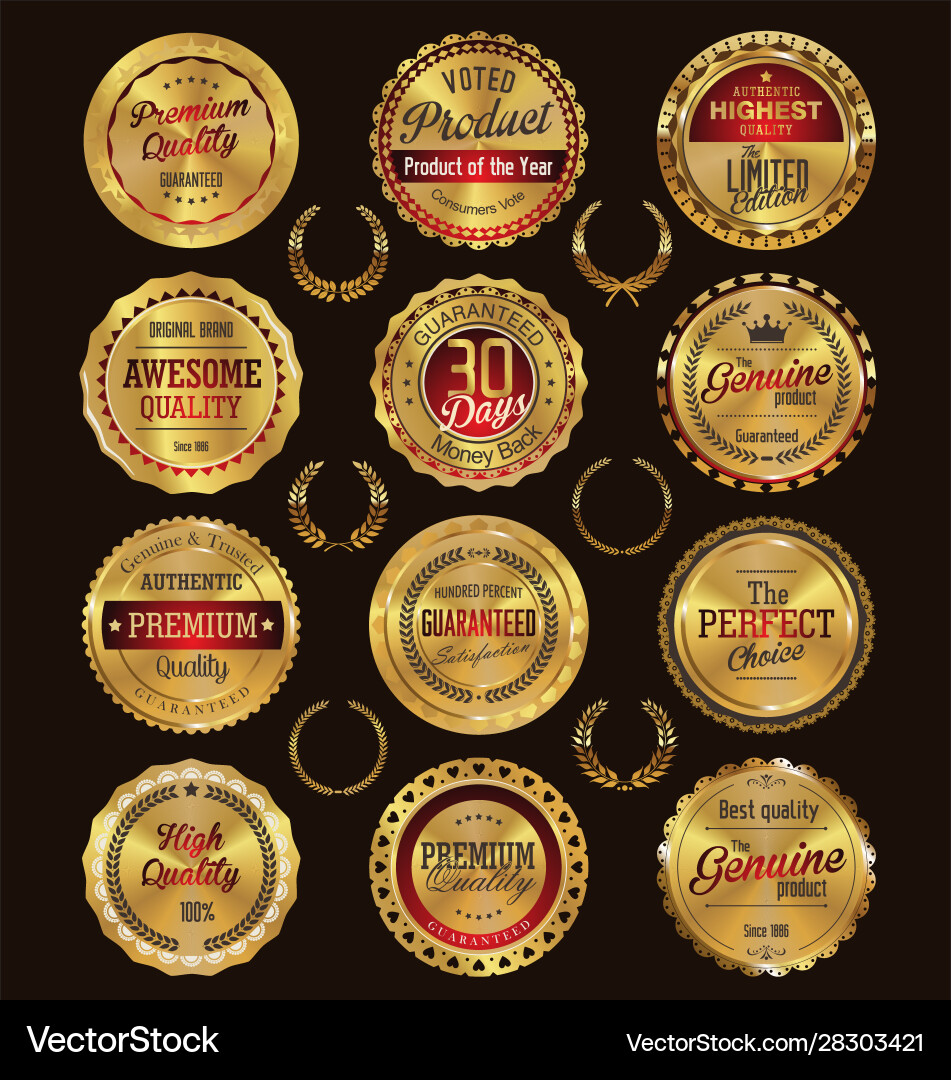 Qualität goldene Retro Abzeichen Sammlung Qualität goldene Retro Abzeichen Sammlung vektorbild