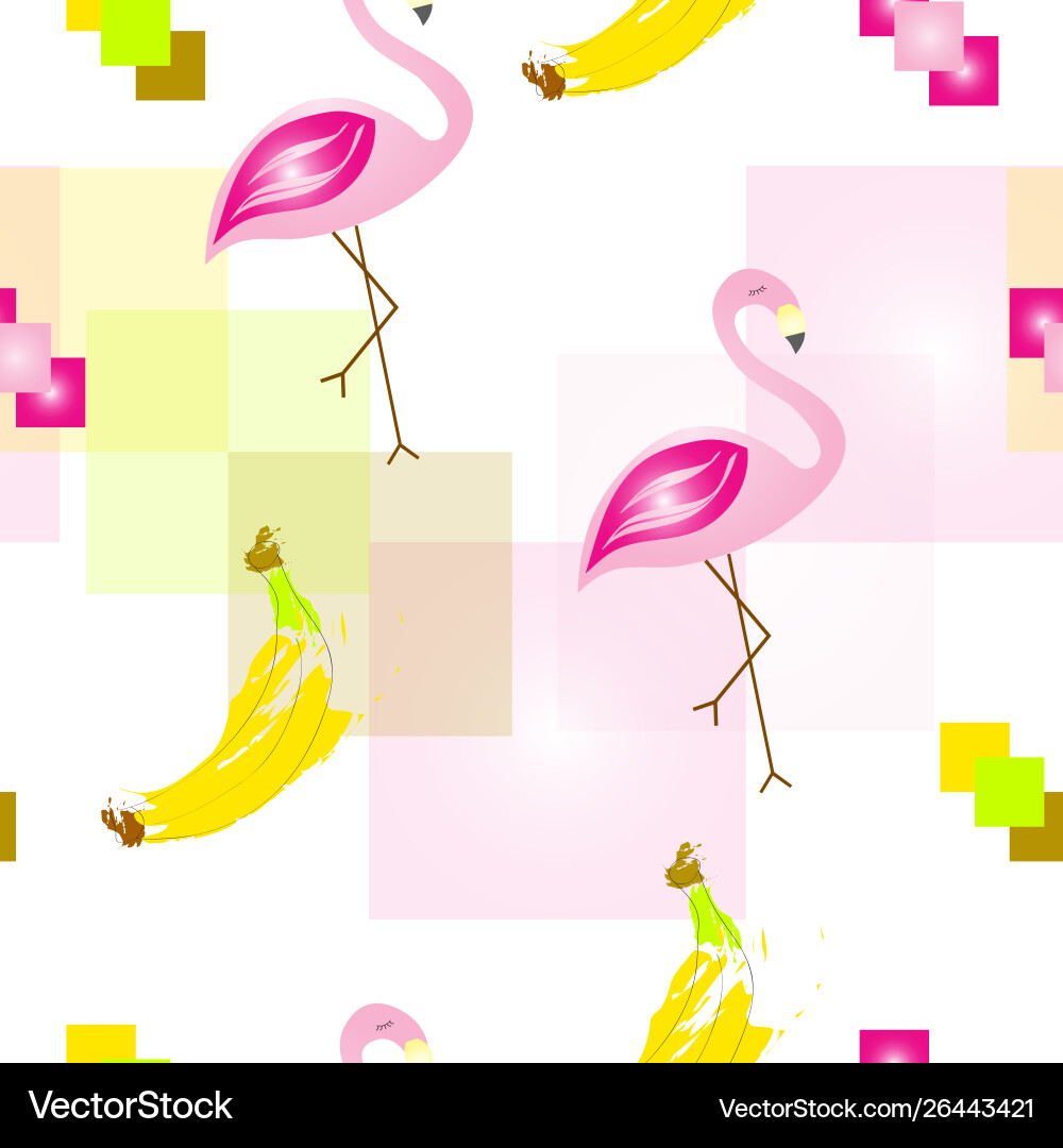 Seamless pattern with flamingos and bananas vector image