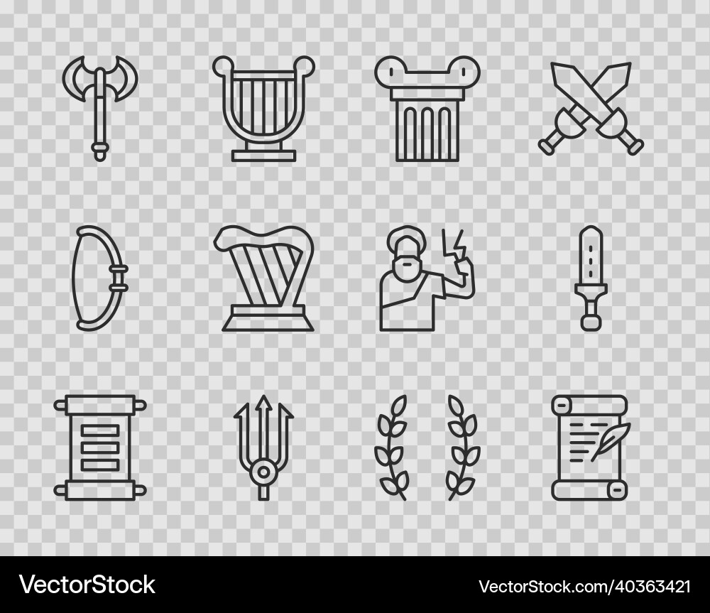 Set line decree parchment scroll ancient column Set line decree parchment scroll ancient column Vector Image