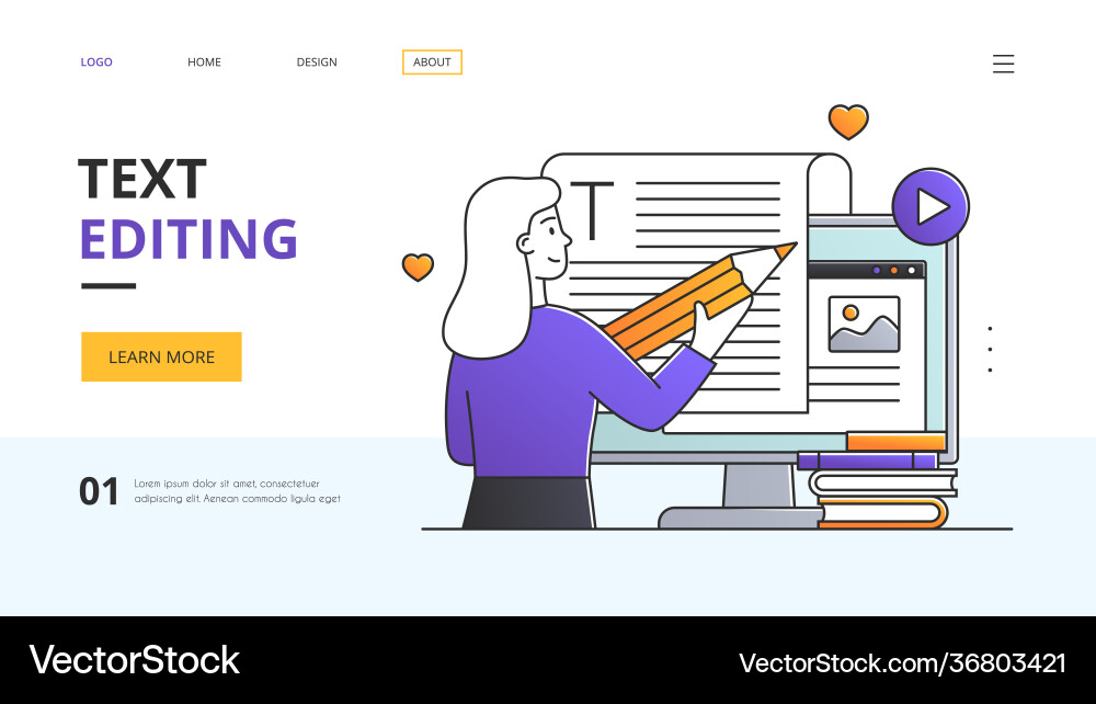 Text editing concept with editor working online Text editing concept with editor working online Vector Image