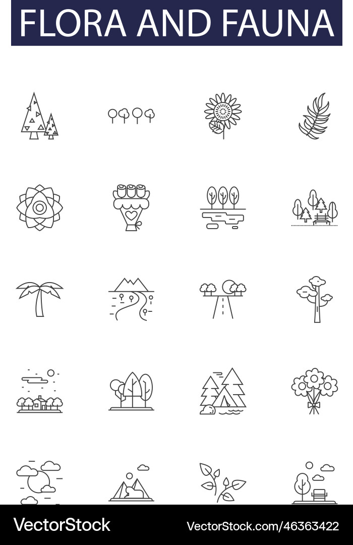 Flora and fauna line icons signs Flora and fauna line icons signs vector image
