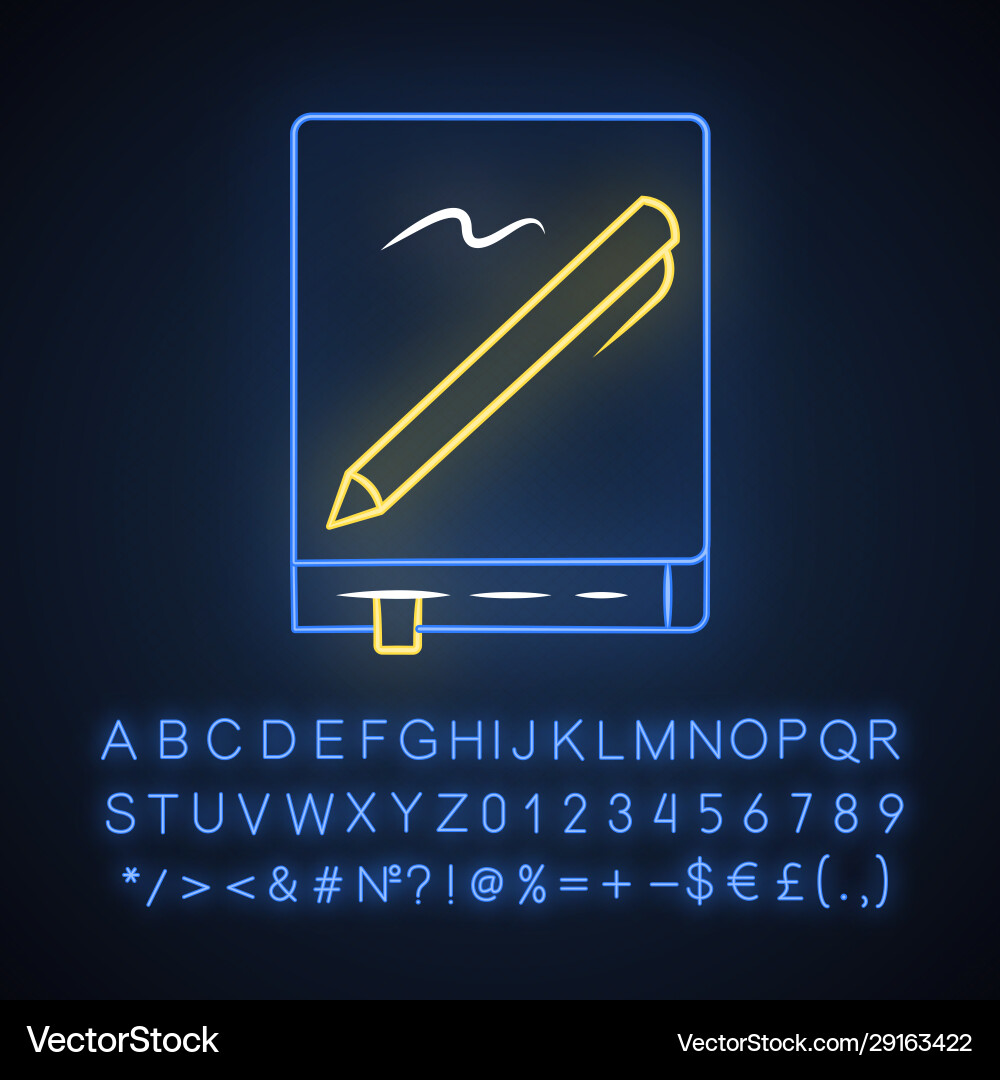 Notebook with pen neon light icon notepad diary Notebook with pen neon light icon notepad diary vector image