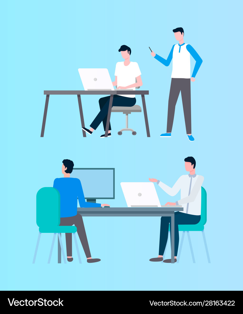People working with online data coders designers People working with online data coders designers Vector Image