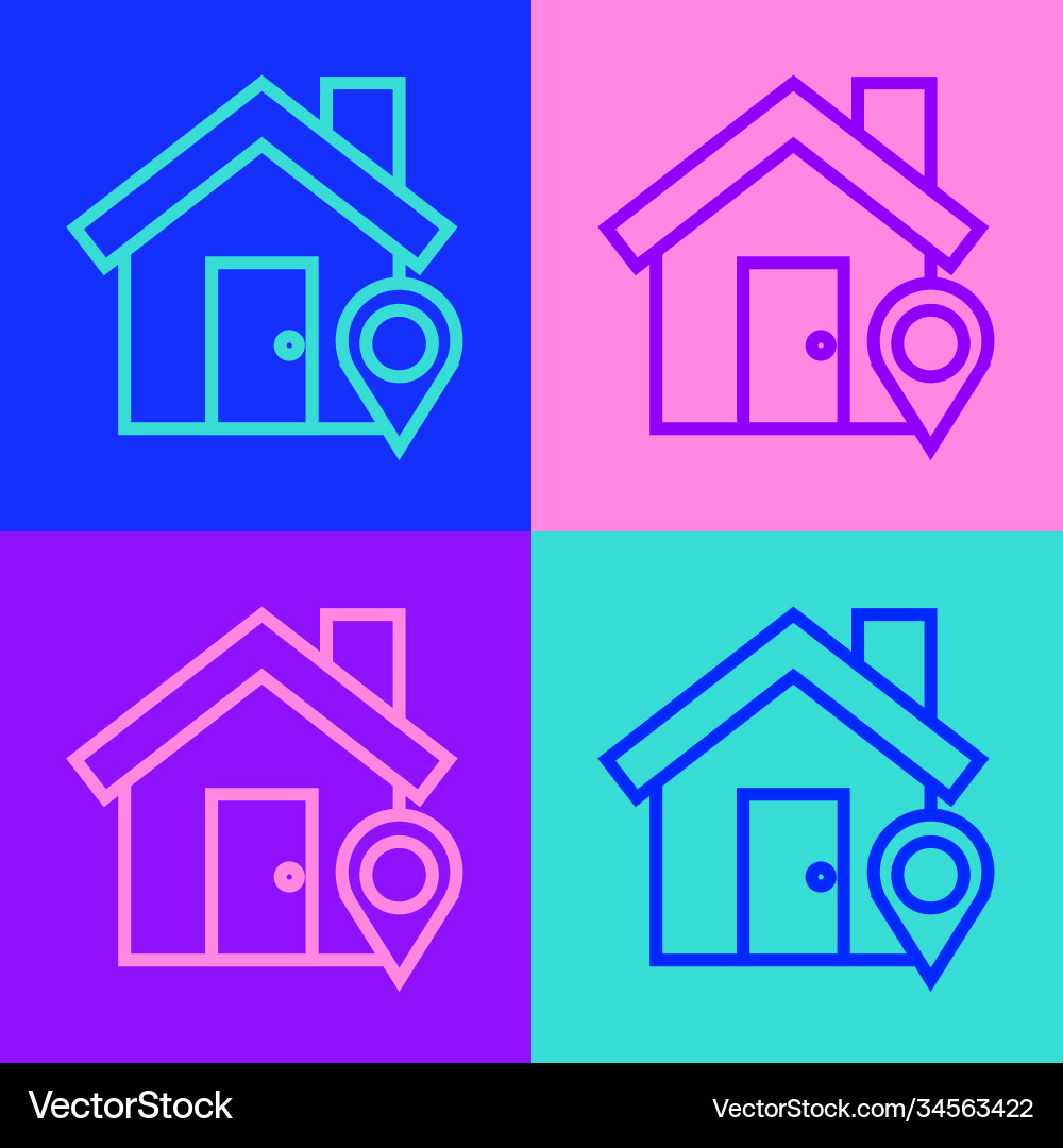 Pop art line map pointer with house icon isolated Pop art line map pointer with house icon isolated vector image