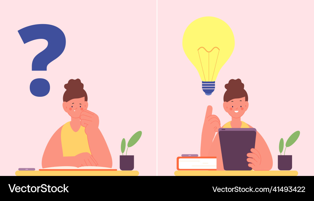 Problem solution thoughtful girl with tables Problem solution thoughtful girl with tables vector image