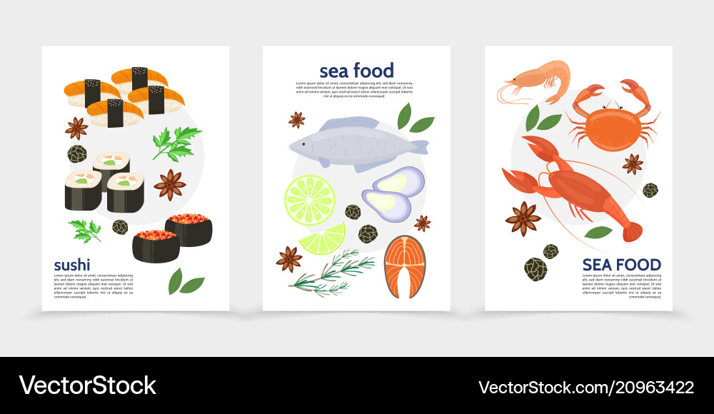 Sea Food Poster Set Vector Image
