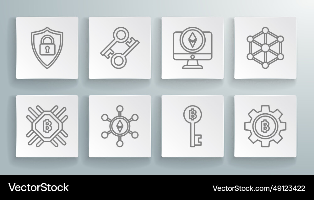 Set line cpu mining farm cryptocurrency key Set line cpu mining farm cryptocurrency key vector image