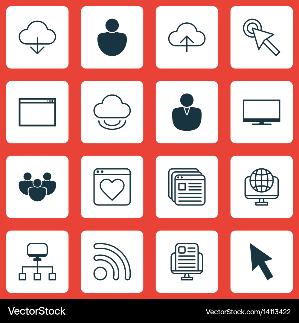 Set of 16 web icons includes blog page team vector image