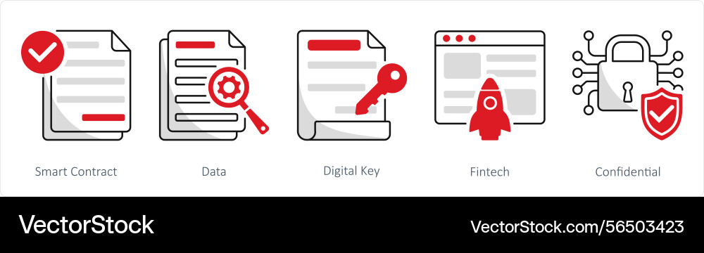 A set of 5 blockchain icons as smart contract Vector Image