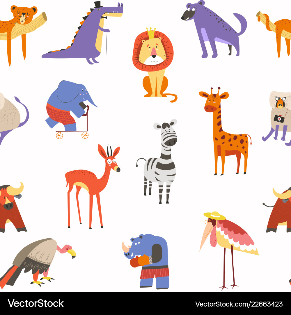 Animals seamless pattern lion and zebra macaque Animals seamless pattern lion and zebra macaque vector image