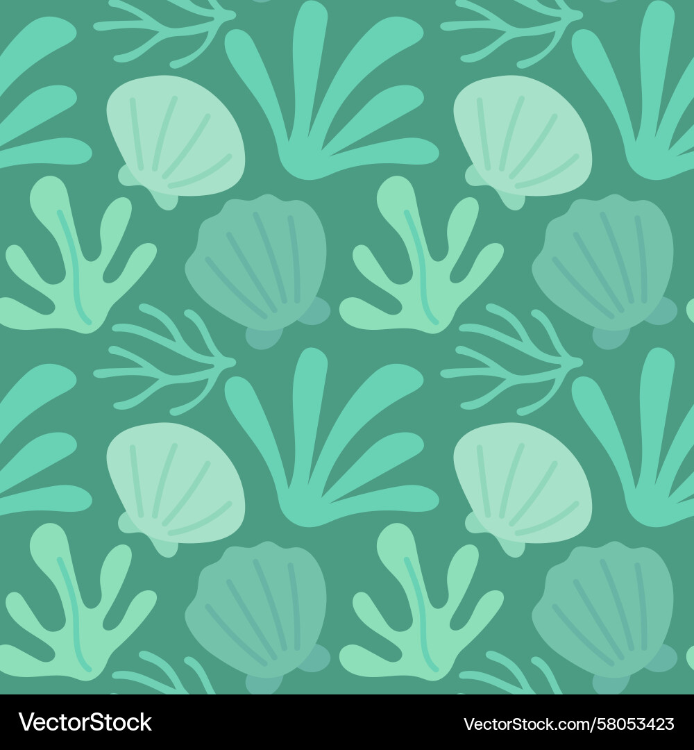 Calming Seaweed & Shell Pattern Vector Image