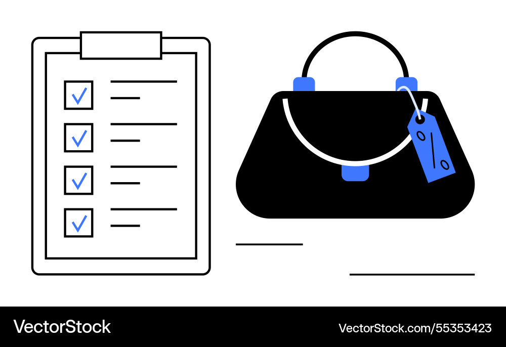 Checklist with tick marks and handbag tag Checklist with tick marks and handbag tag vector image