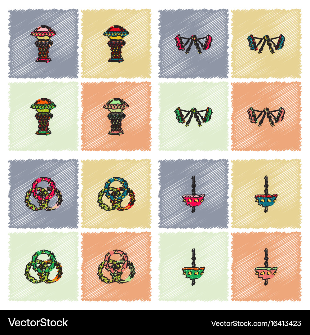 Circus icons collection in hatching style Vector Image