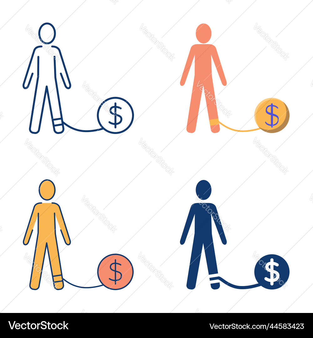 Debt icon set in flat and line style Vector Image