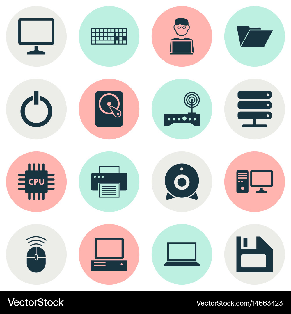 Laptop icons set collection of power on computer vector image