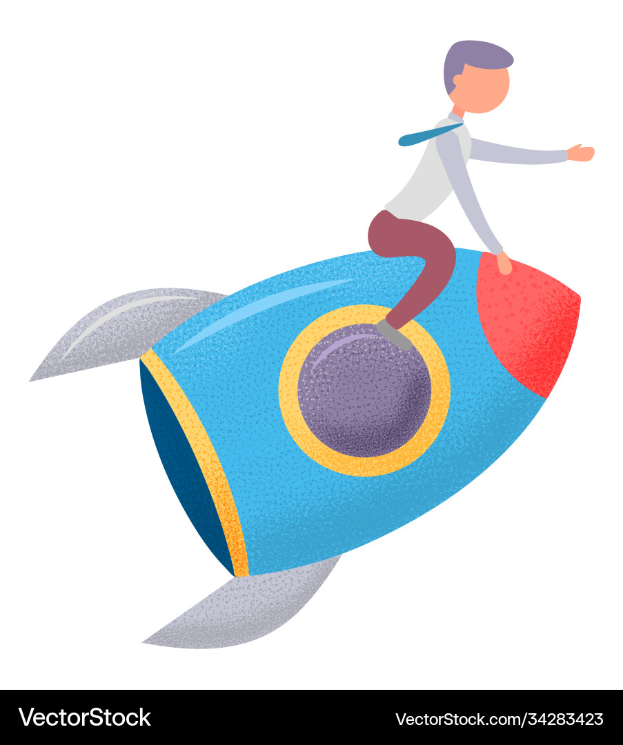 Launch rocket with man guy sit on spaceship Vector Image