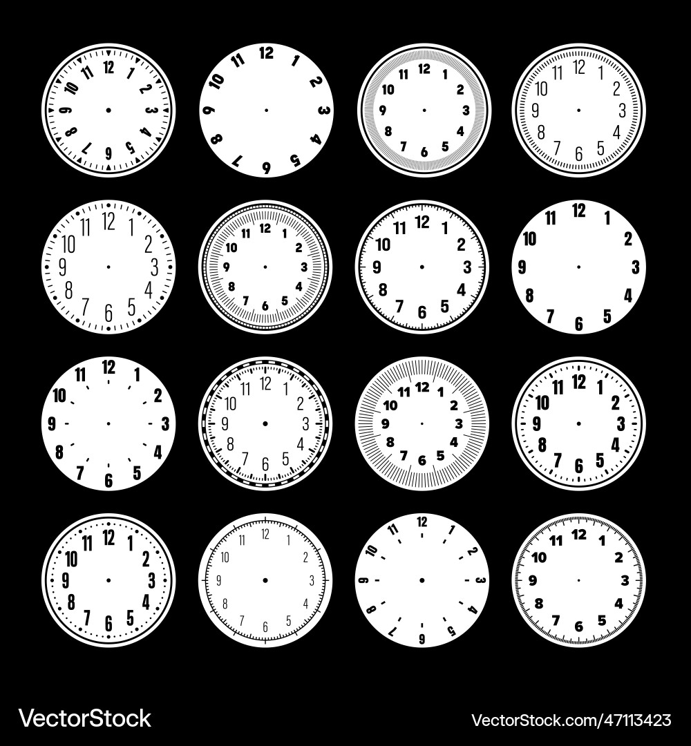 Mechanical clock faces watch dial with numerals Mechanical clock faces watch dial with numerals Vector Image