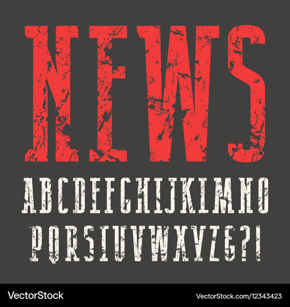 Narrow slab serif font with shabby texture Vector Image