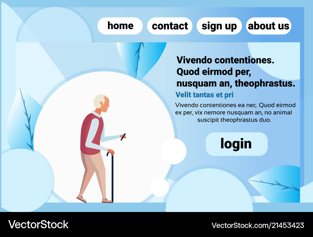 Old man walking stick chat bubble using smartphone Old man walking stick chat bubble using smartphone Vector Image