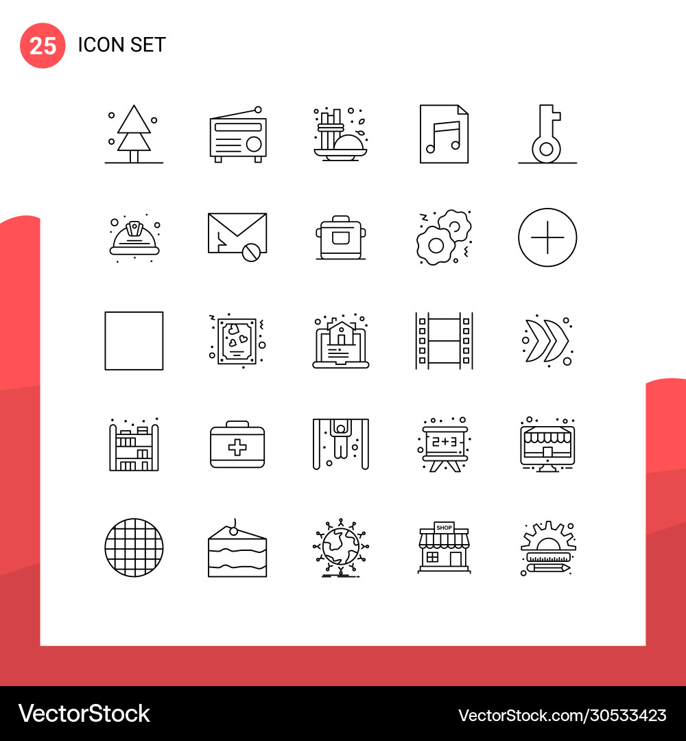 Pictograph set 25 simple lines password key Vector Image