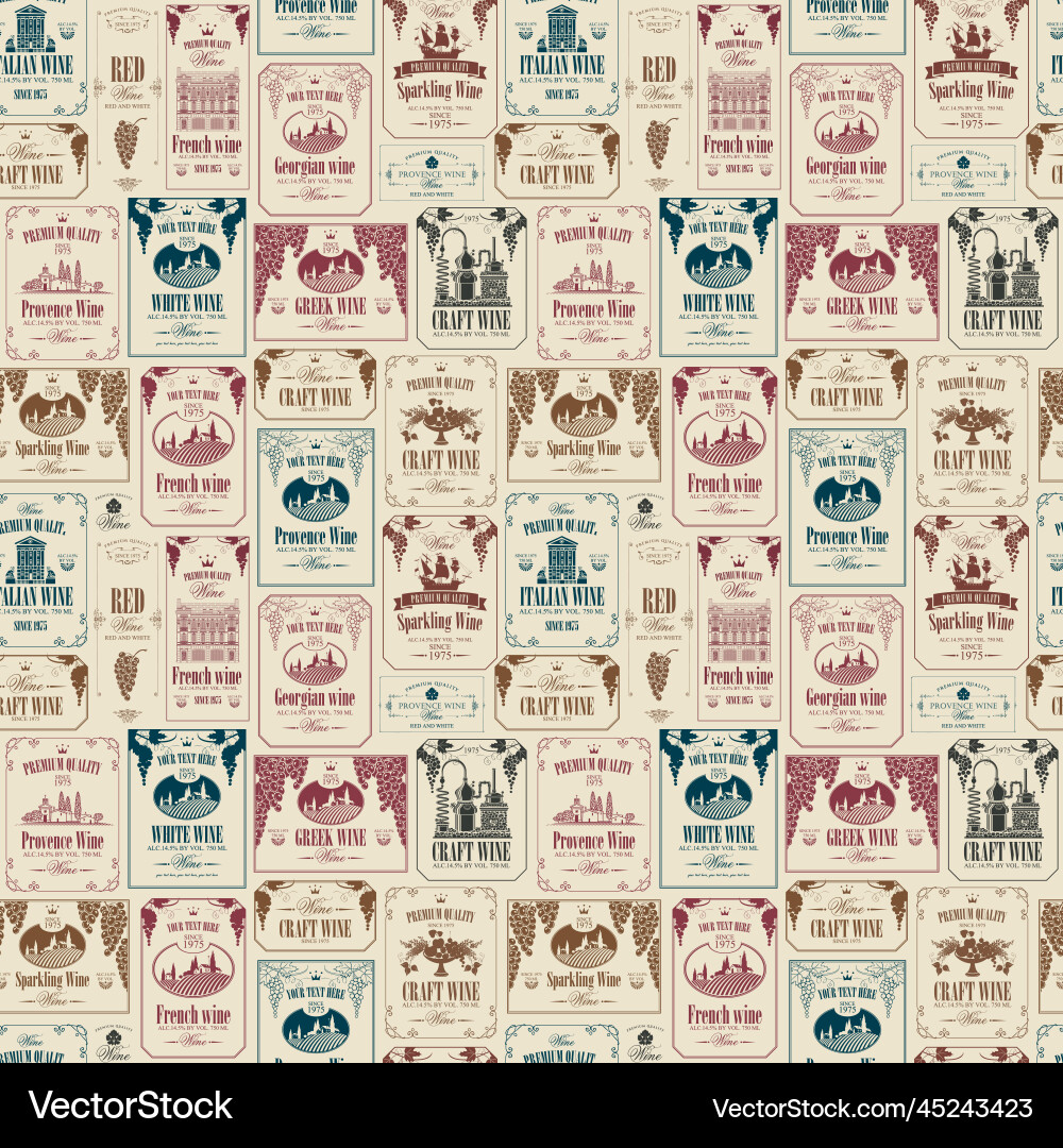 Seamless pattern on theme of wine with various Seamless pattern on theme of wine with various vector image