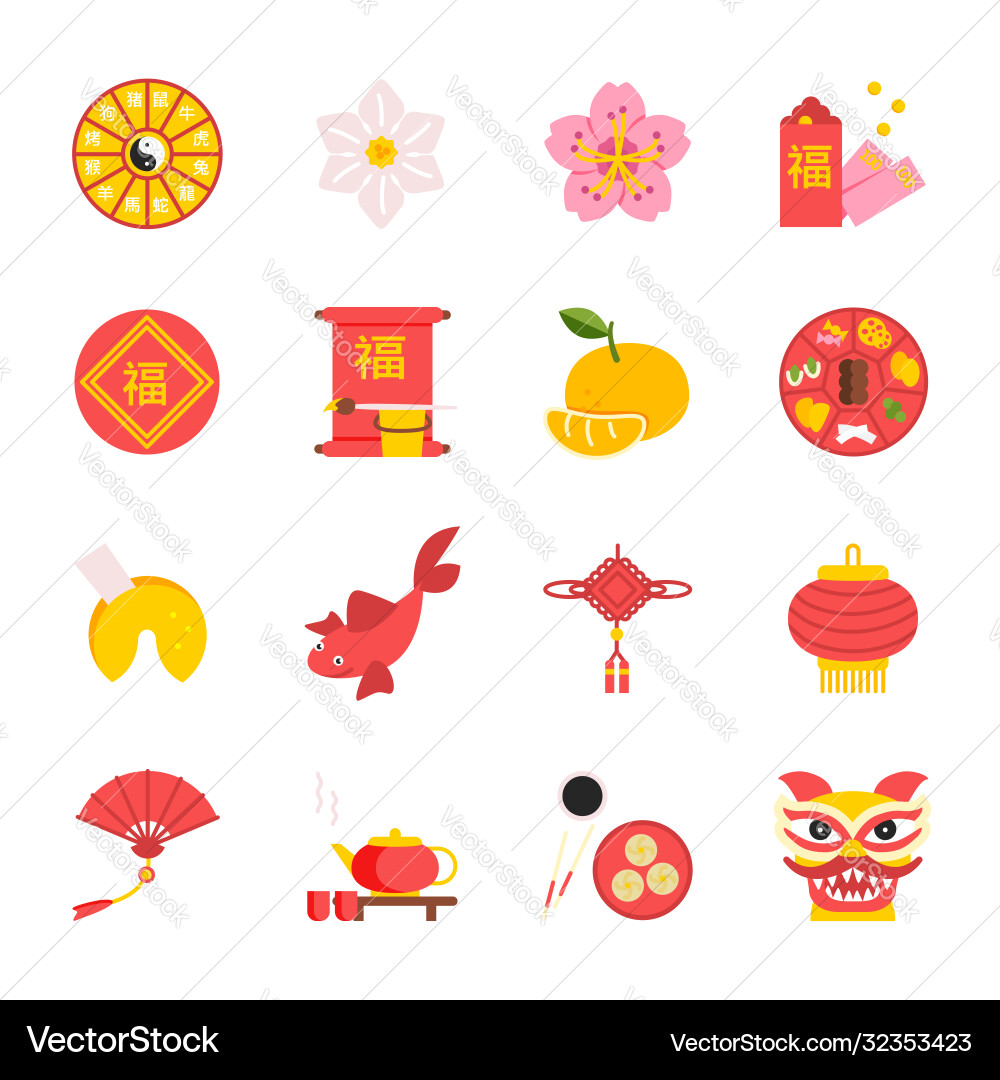 Set chinese traditional new year symbols web Set chinese traditional new year symbols web vector image