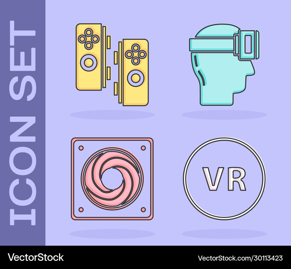 Set virtual reality gamepad computer cooler Set virtual reality gamepad computer cooler Vector Image