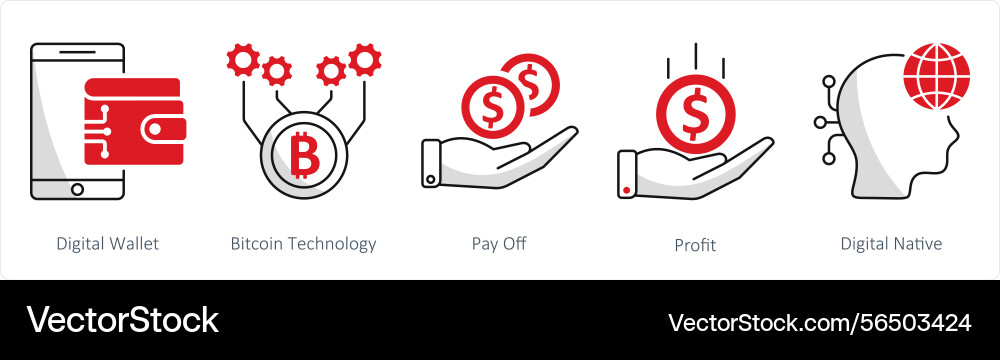 A set of 5 blockchain icons as digital wallet Vector Image