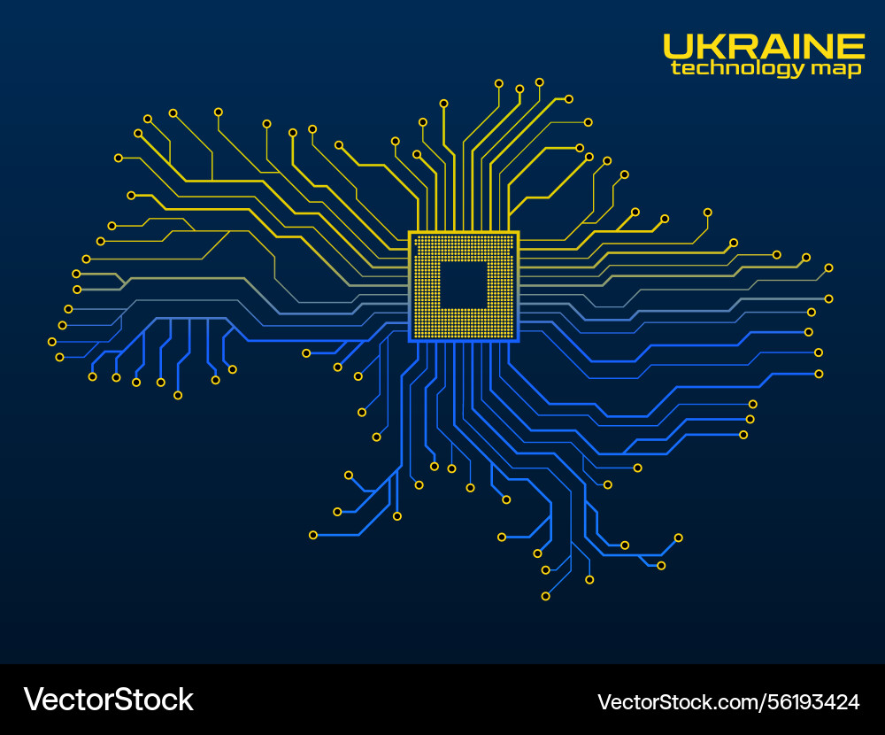 Abstract ukraine map with cpu circuit board vector image
