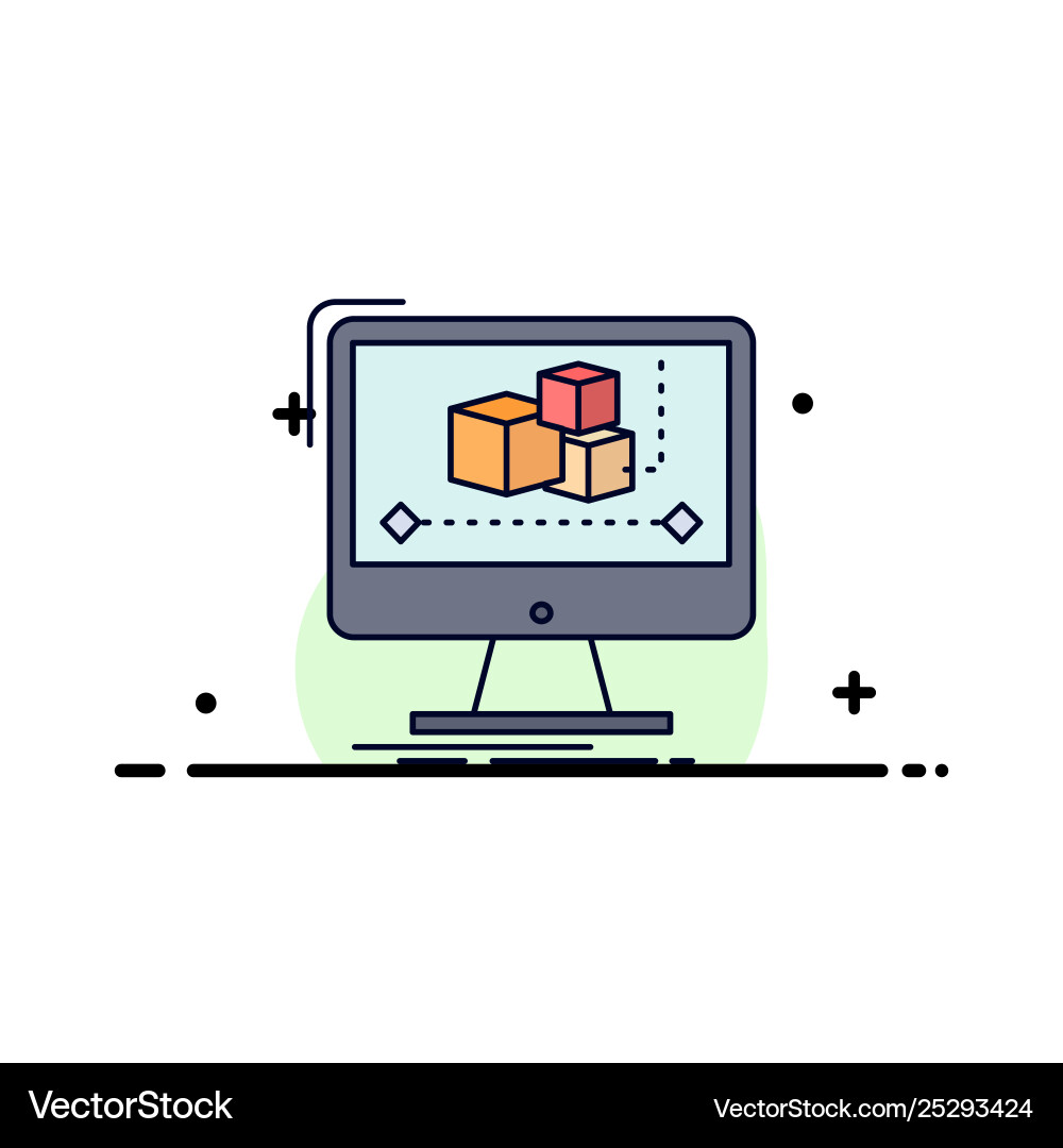 Animation computer editor monitor software flat Animation computer editor monitor software flat vector image
