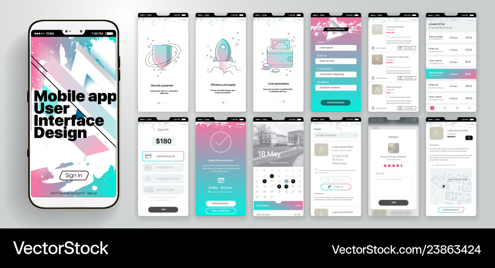 Design der mobilen Anwendung ui ux a set Design der mobilen Anwendung ui ux a set vektorbild