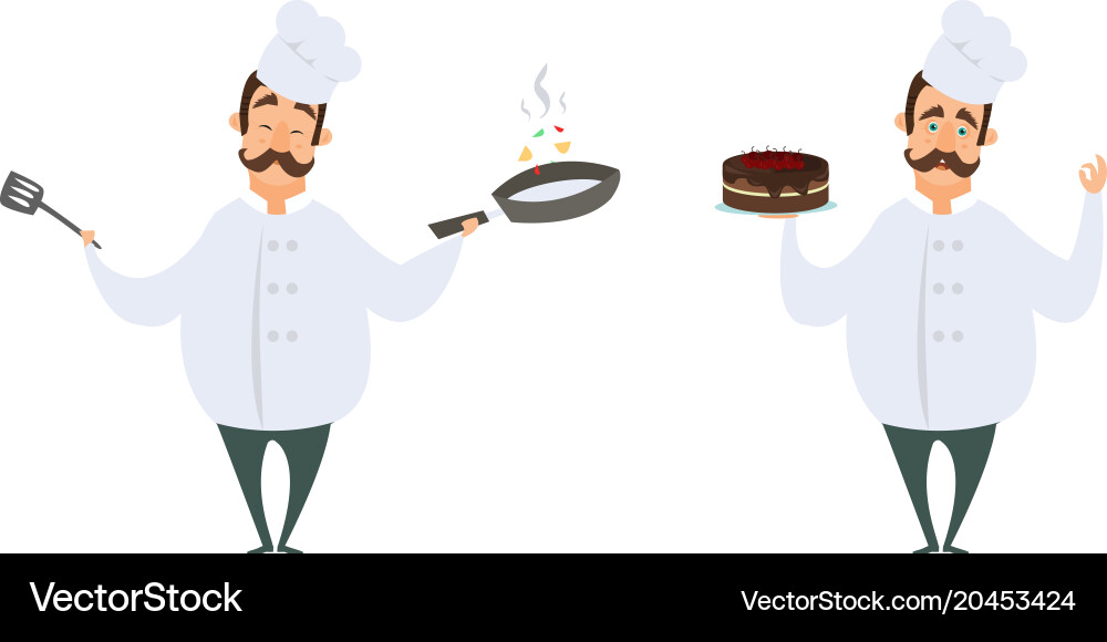 Funny characters of chef in action poses Vector Image
