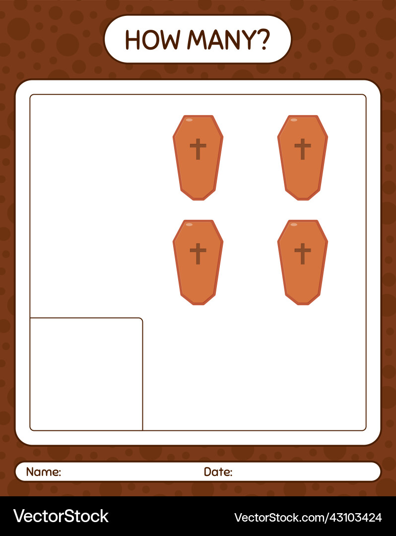 How many counting game with coffin worksheet How many counting game with coffin worksheet vector image