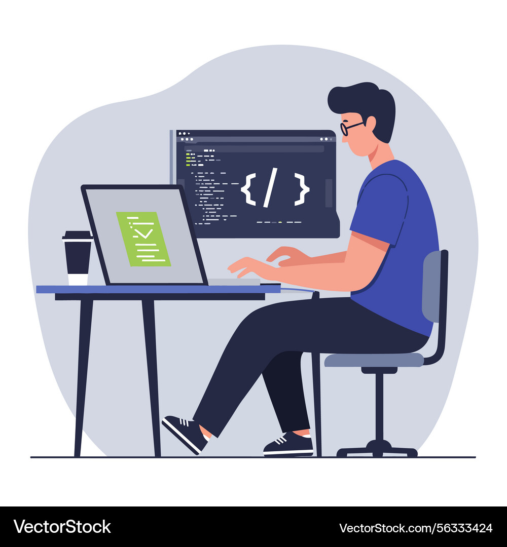 Man Coding auf Laptop - Software-Entwicklung vektorbild
