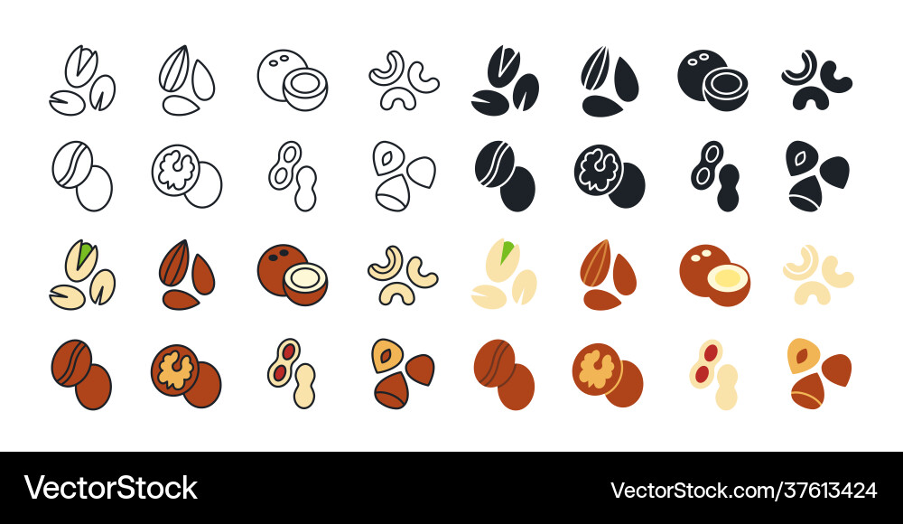 Nuts icon set linear flat color Nuts icon set linear flat color vector image