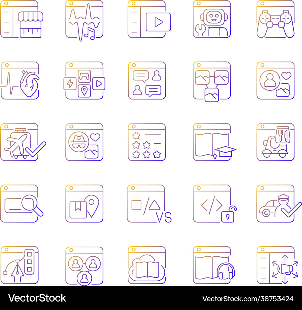 Online platforms gradient linear icons set Online platforms gradient linear icons set vector image