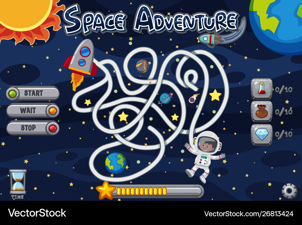 Puzzle game template with man in space Puzzle game template with man in space vector image