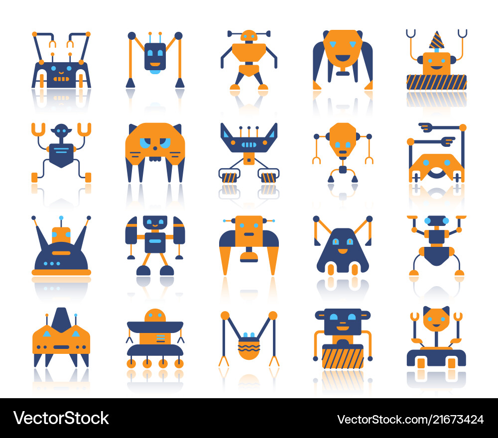 Robot simple flat color icons set Robot simple flat color icons set vector image