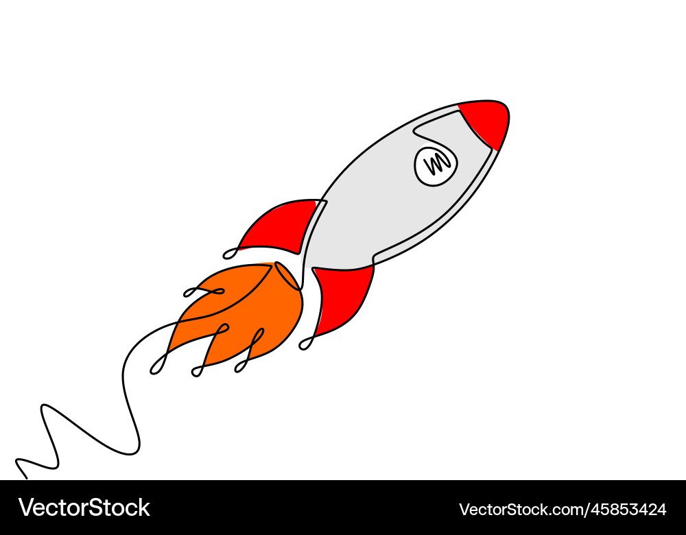Rocket continuous one line drawing with colors Rocket continuous one line drawing with colors vector image