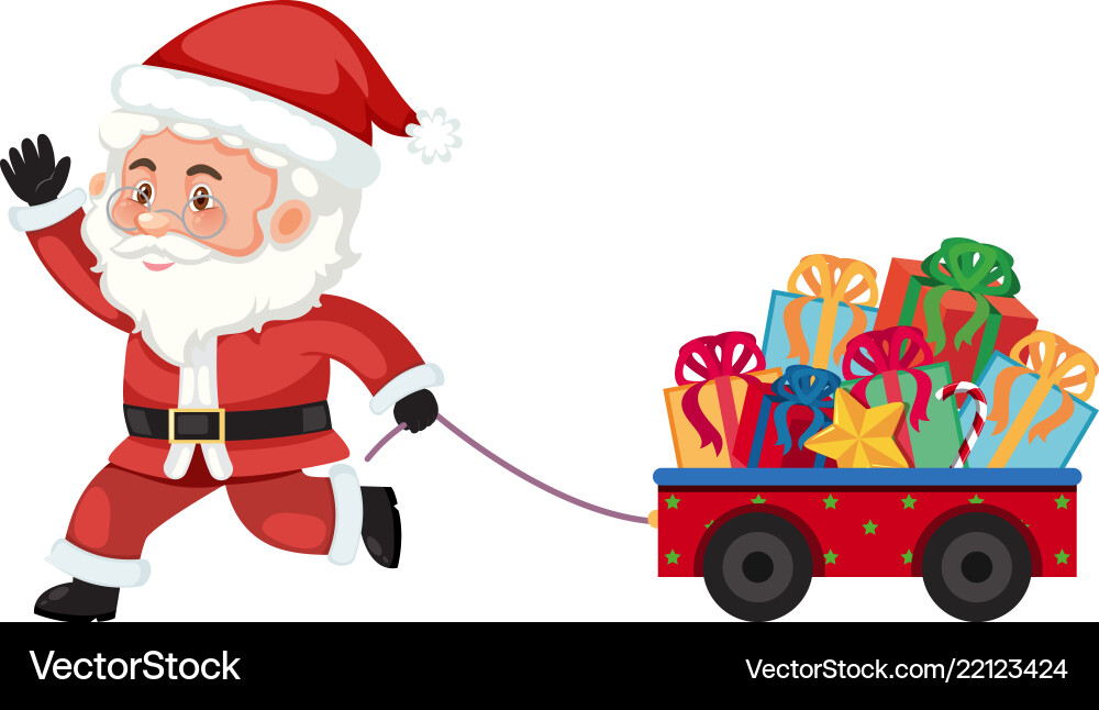 Santa pulling a carriage with presents Santa pulling a carriage with presents vector image